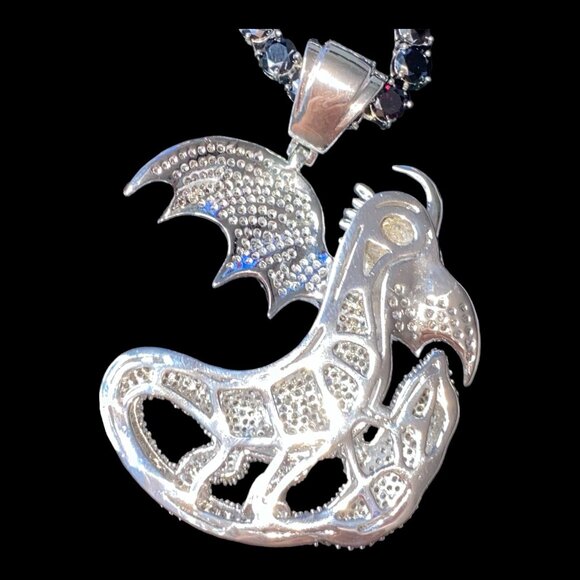 34" Necklace Dragon Pendant 6mm Faceted Black Tourmaline Schorl in Stainless Ste - Picture 7 of 8